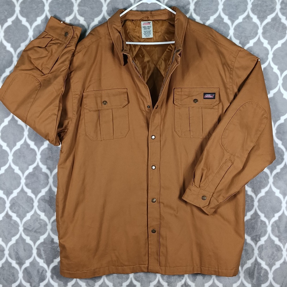 Dickies Work Jacket Mens 3XL Brown Duck Canvas Quilt Lined Reinforced Elbows